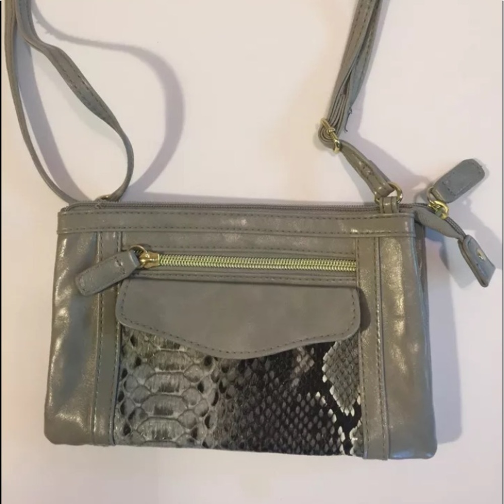 Gray Faux Leather Snakeskin Messenger Shoulder Bag